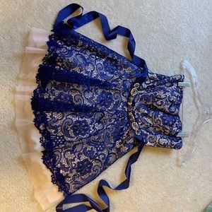 Navy blue/ nude lace homecoming dress